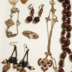 Vintage-Modern Brown, Red and Gold Jewelry Lot